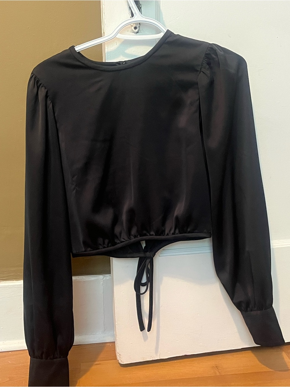 Aritzia x Wilfred - Black Long-Sleeve Cropped Tie-Back Top - Picture 4 of 6